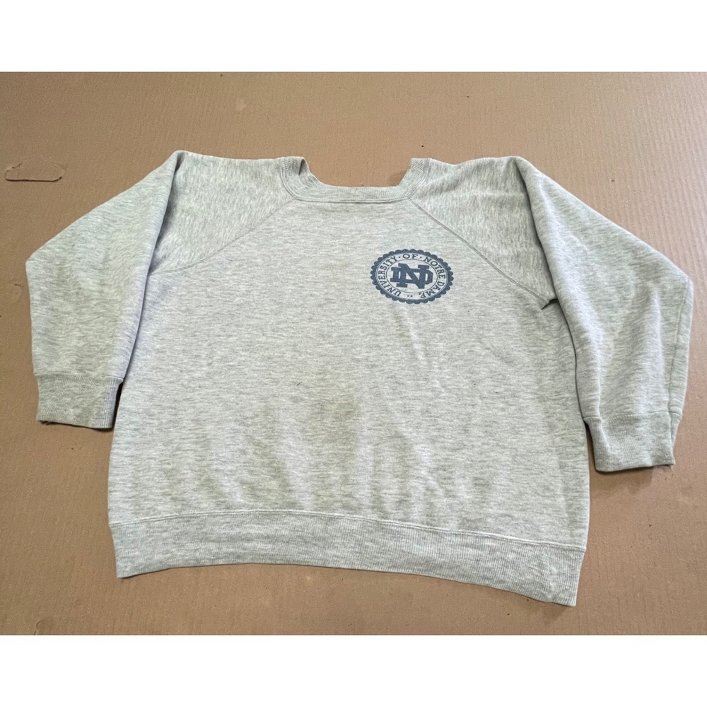 Vintage 70s 80s Champion Blue Bar Notre Dame Sweatshirt M Gray Raglan Crewneck‎